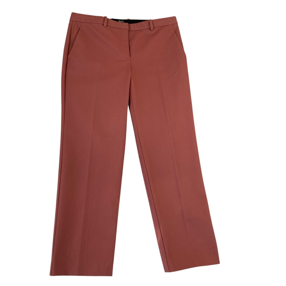 Theory Bi-Stretch Straight Leg Dress Pants Women 8 Rust Career Fall Madeβ in USA